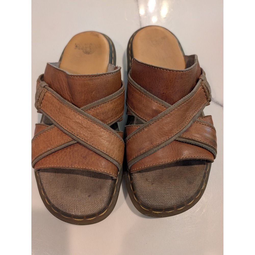 Dr. Martens Brown Leather Cross Strap Slide Sandals Grunge Y2K